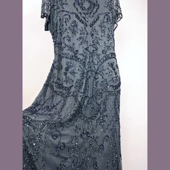 Pisarro Nights Plus Size 18W Embellished Mesh Gown In Steel Gray Blue - Picture 12 of 12